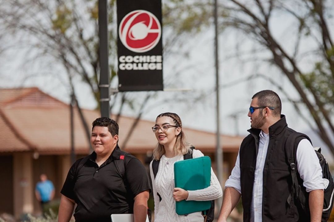 Three students walking together on Cochise College campus